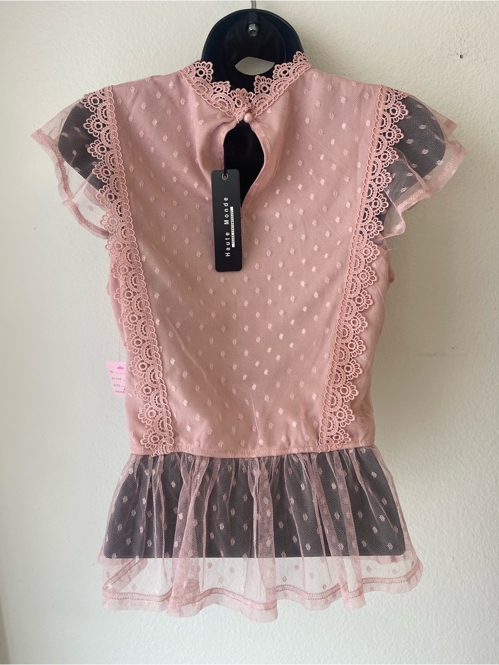Haute Monde Dusty Pink Lace Peplum Mesh Blouse - Picture 2 of 2